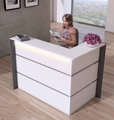 Receptiebalies met afsluitbare lade, Moderne Houten Winkelbalie, Kassa tafel Computer Bureau voor Kantoor, Kledingwinkel, Gemakswinkel (beige beige